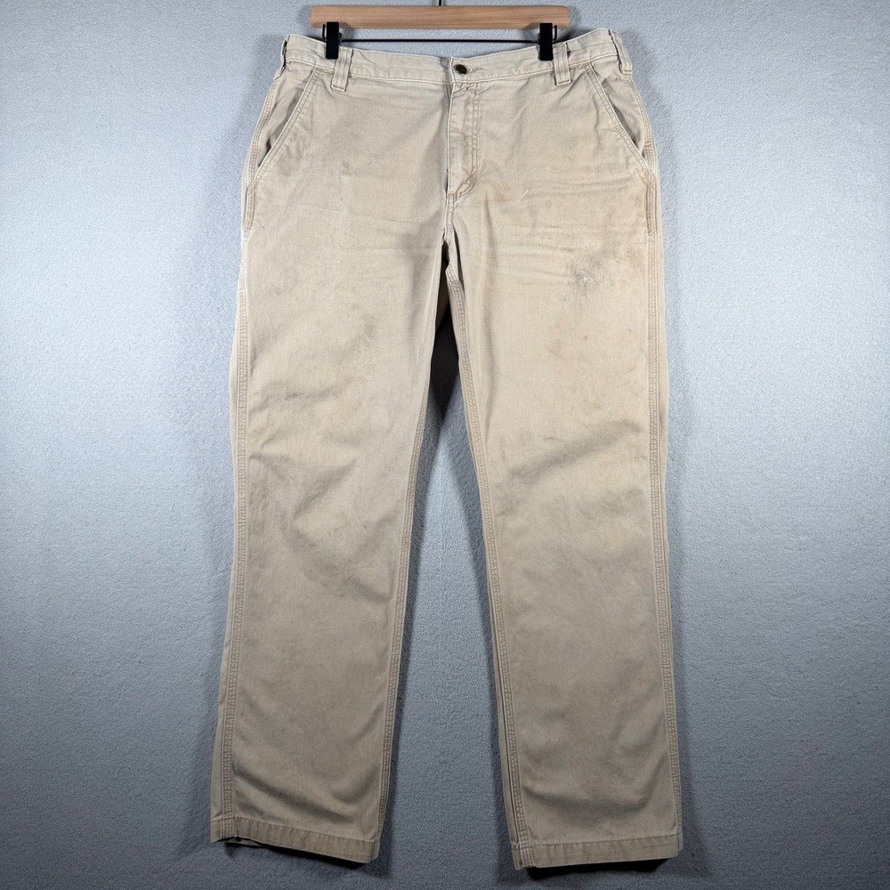 Carhartt Mens Relaxed Fit Khaki Tan Cotton Work Pants 100095-285 36x32